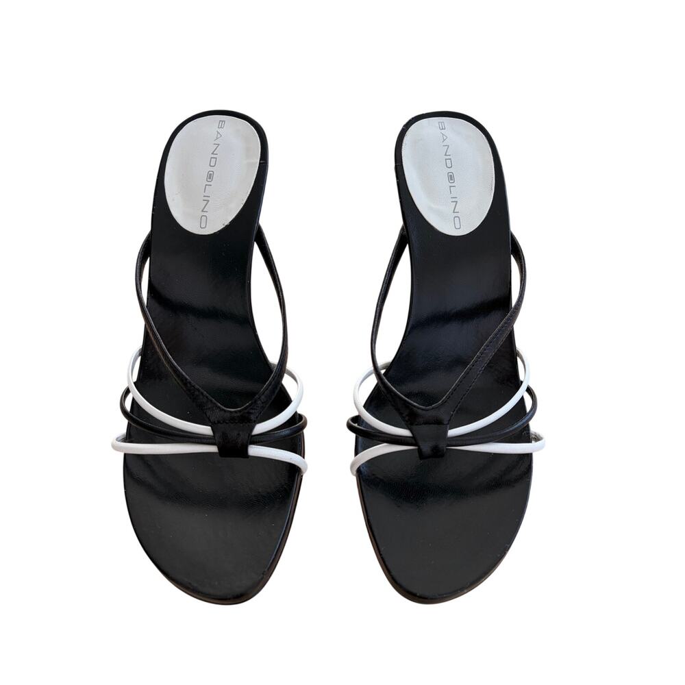 vintage bandolino Y2K black and white strappy mule kitten heels 6.5